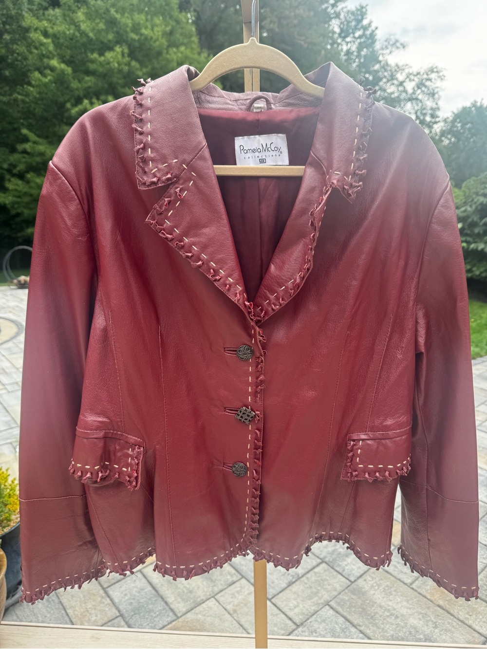Pamela McCoy Leather Jacket Womens 3X Burgundy Hand Laced Western Boho Fringe